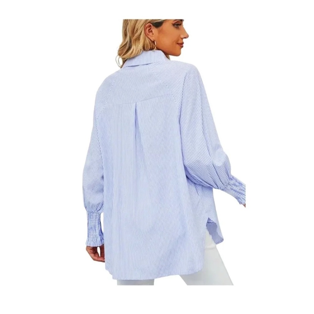 Blue Striped Button Down Blouse - image 3